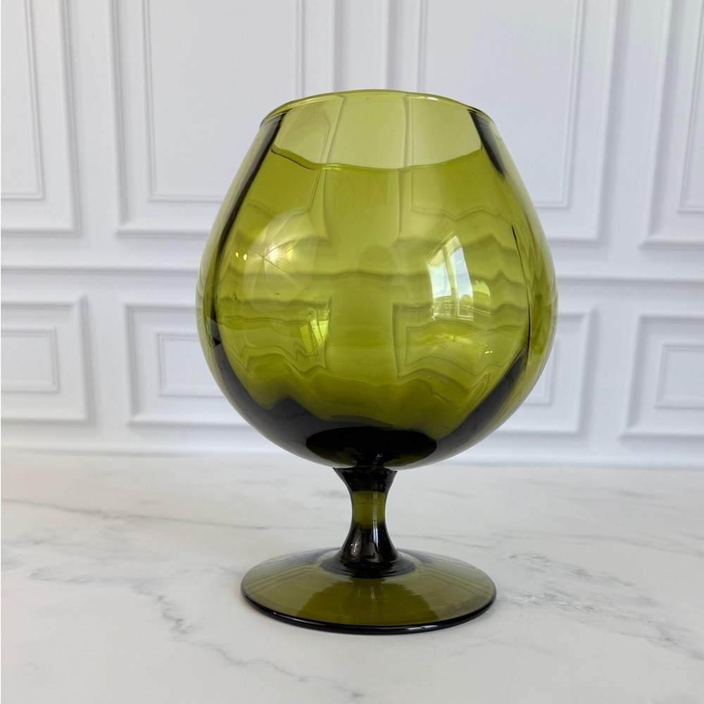 Vintage Olive‎ Green Empoli Style Quilted Italian Brandy Snifter 6 1/2" Tall